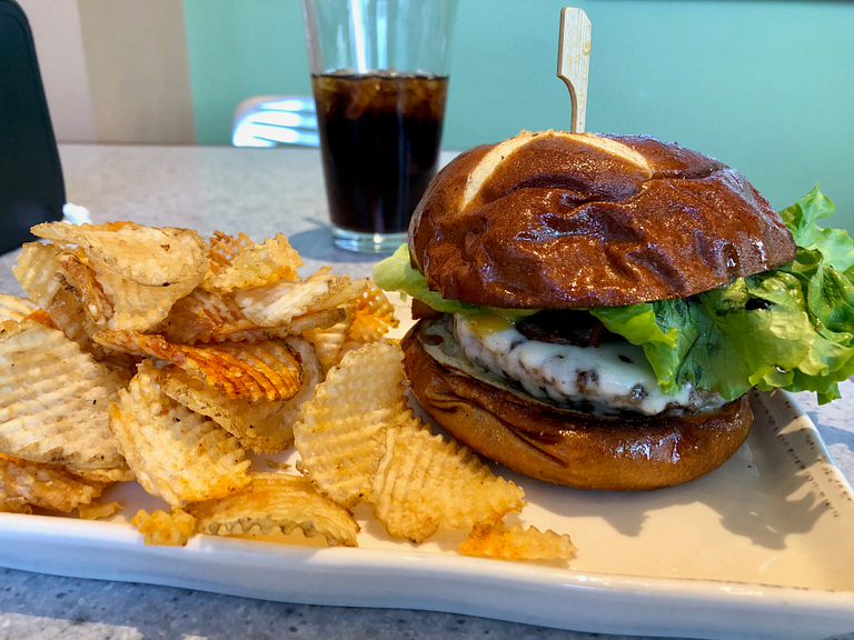 Pretzel cheeseburger from the State Museum