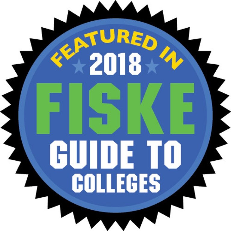An emblem that reads Feature in 2018 Fiske Guide to Colleges