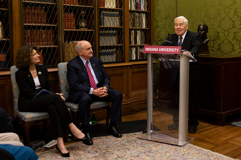 Richard Lugar speaks at the Lilly Library on the IU Bloomington campus.