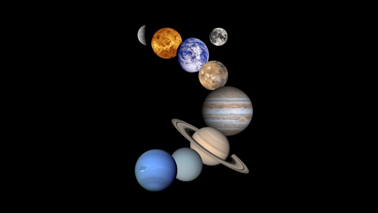 The planets in our solar system arranged in a crescent