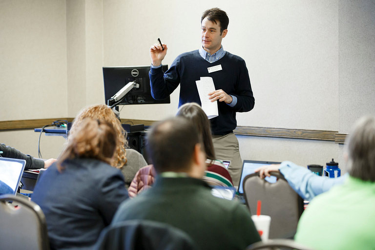 Andrew Predmore speaks during the IU Statewide Sustainability Summit.