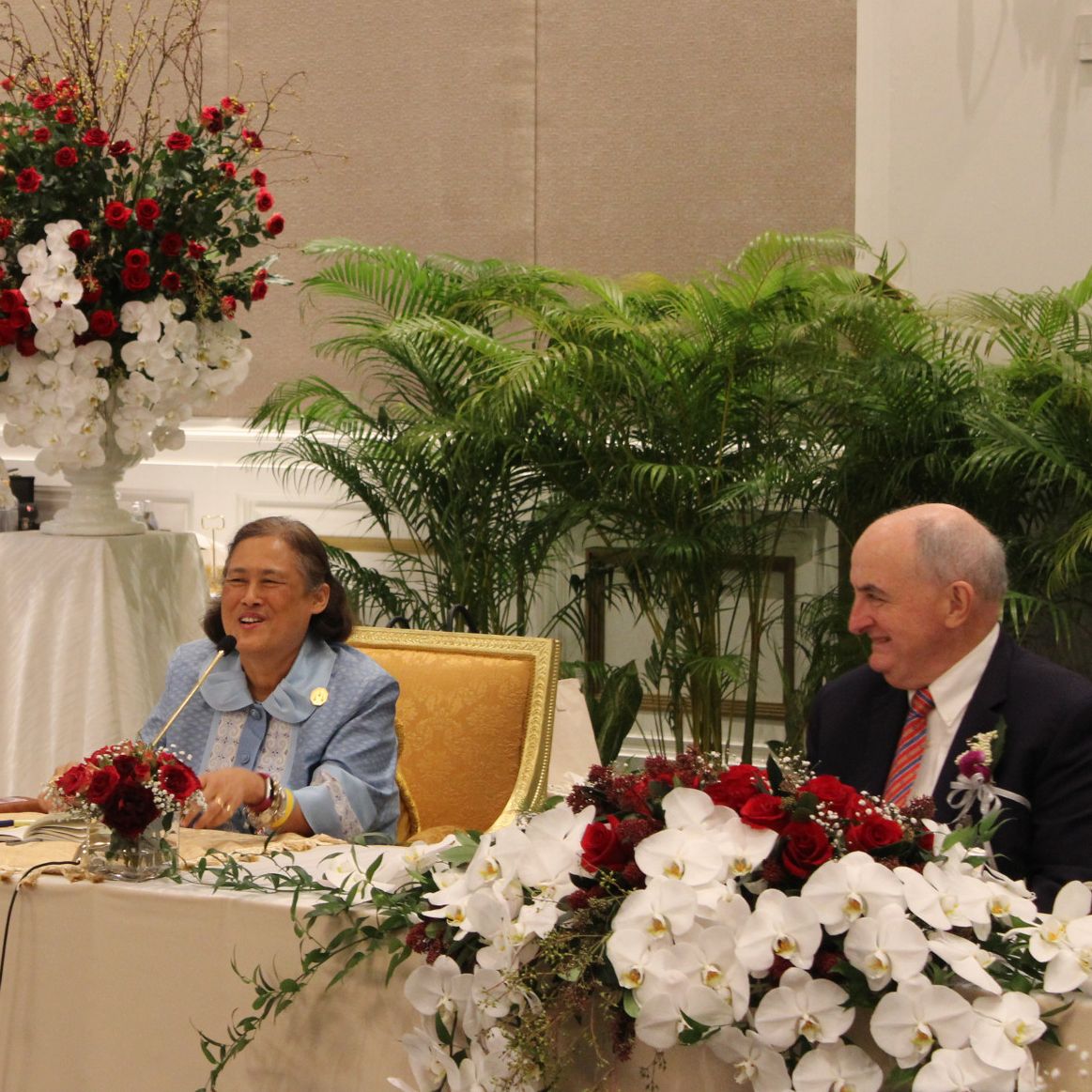 Princess Sirindhorn sits next to IU President Michael McRobbie. 