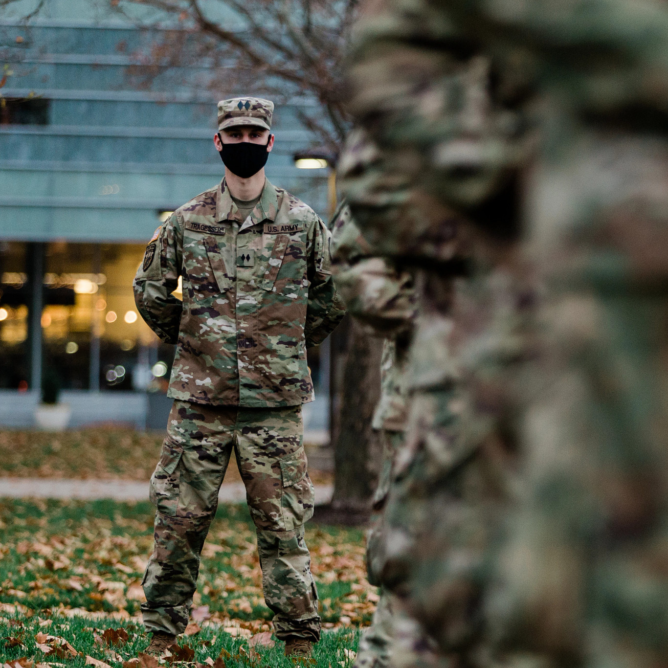 IUPUI ROTC soldiers line up on Veterans Day for a flag-raising ceremony