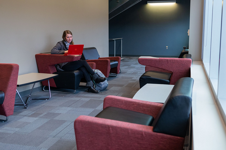 A student studies in University Hall