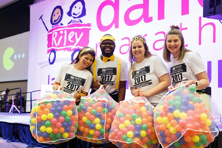 Students stand with plastic balls at the 2017 Jagathon
