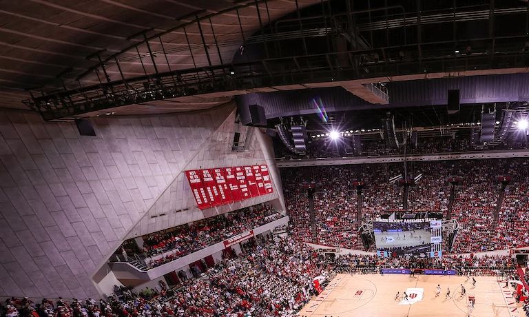 Bird's-eye view of the interior of Simon Skjodt Assembly Hall