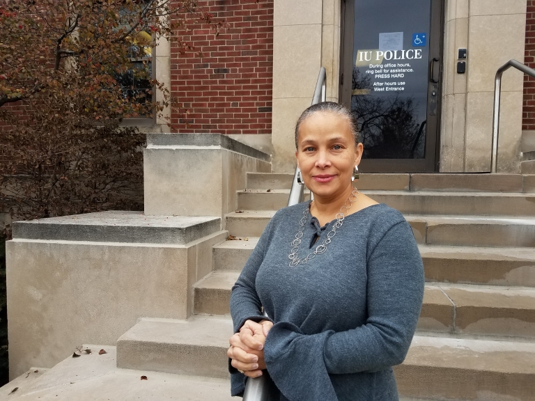 Kimberly Minor stands outside of an IUPD office.