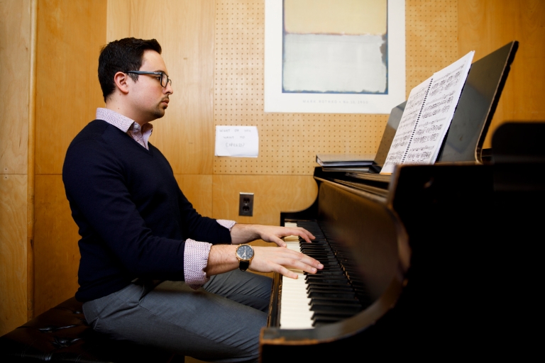 Dominic Muzzi plays the piano