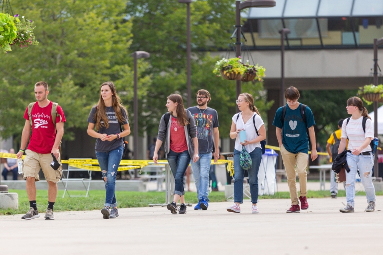 Students walk on the IUPUI campus