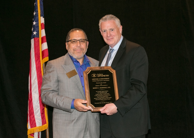 Edward Marshall receives the Indiana Optometric Association Lifetime Achievement Award.