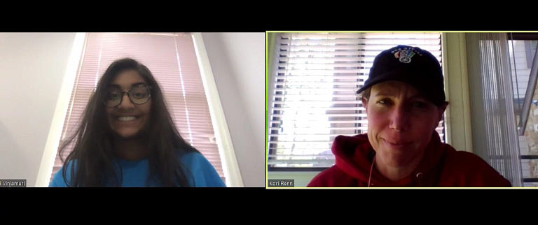 A female student and a female career coach talk via Zoom.