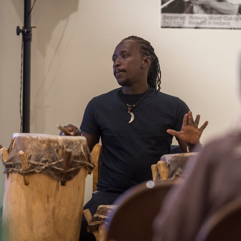 Beauvois Anilus performs on the sacred drums