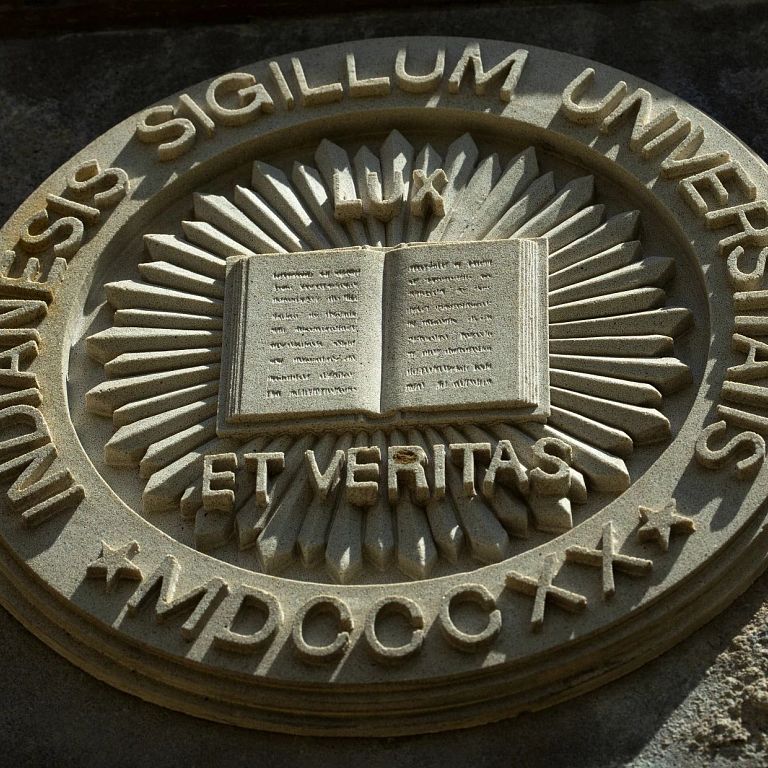 Limestone Indiana University seal at IU Bloomington on Monday, April 27, 2020.