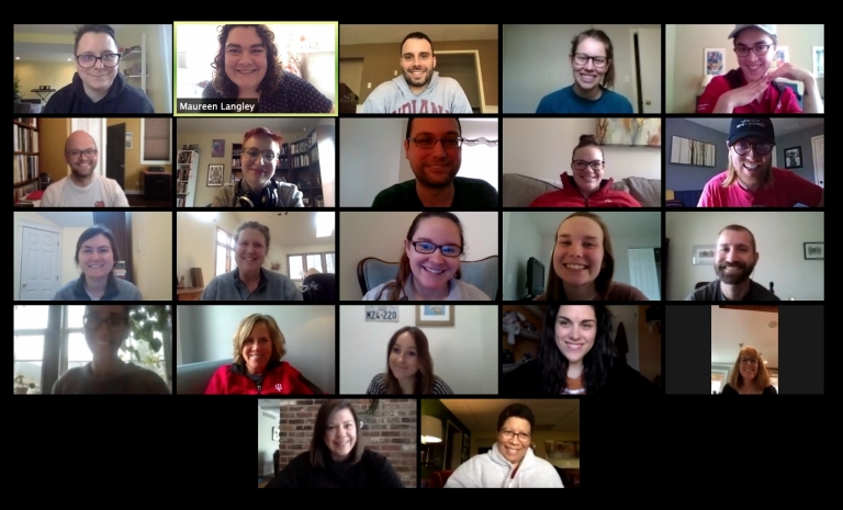 An image of a Zoom meeting shows the faces of staff from the Walter Center