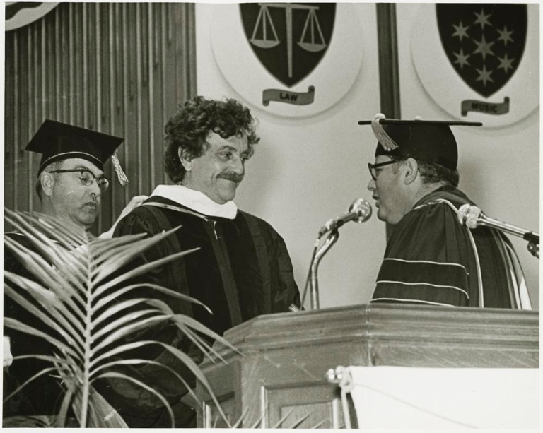 Kurt Vonnegut receives an honorary degree from IU.
