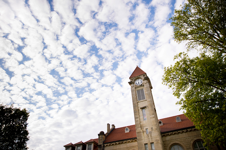 Student Building clock tower on the Bloomington campus