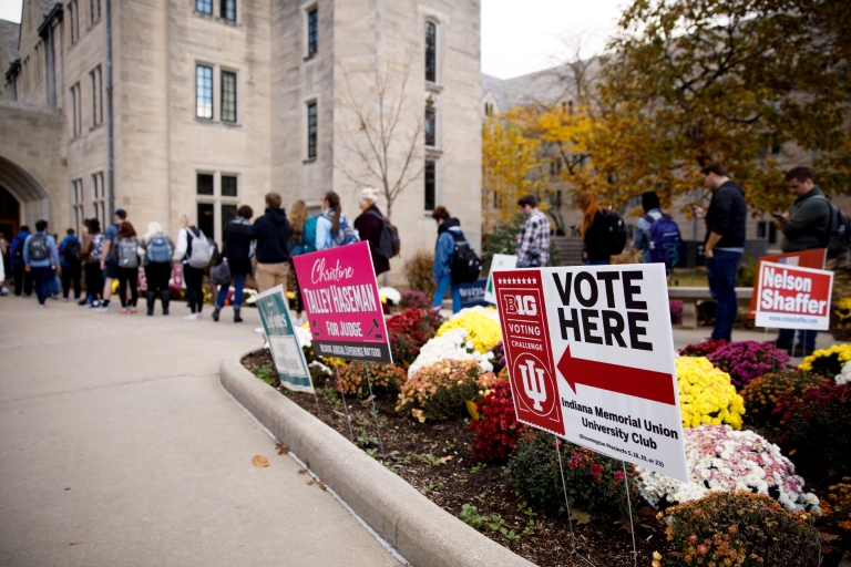 Students wait in line at the IMU to vote in the 2018 midterm election