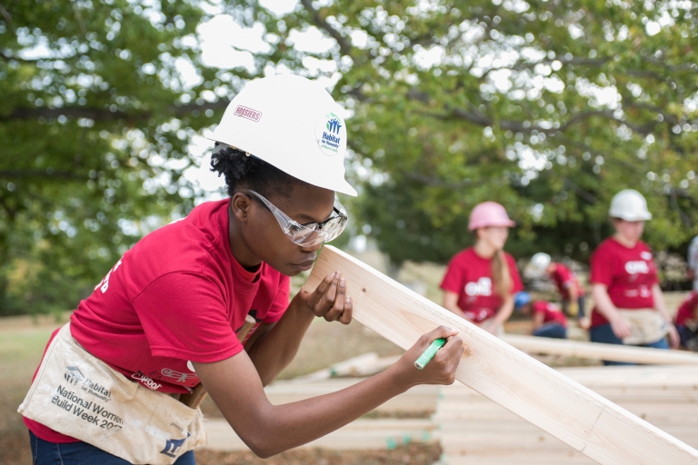A student at a Habitat for Humanity build