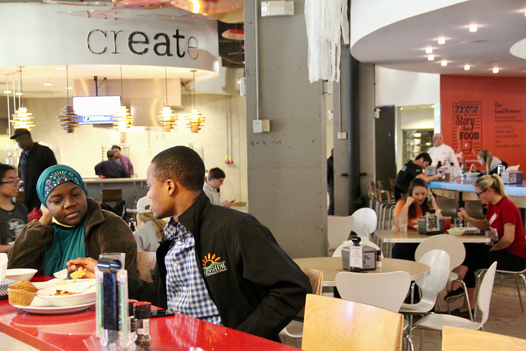 Students eat lunch at Tower Dining