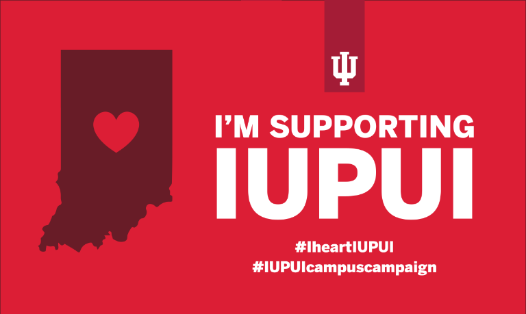 A graphic with the state of Indiana on it that reads 'I'm Supporting IUPUI'