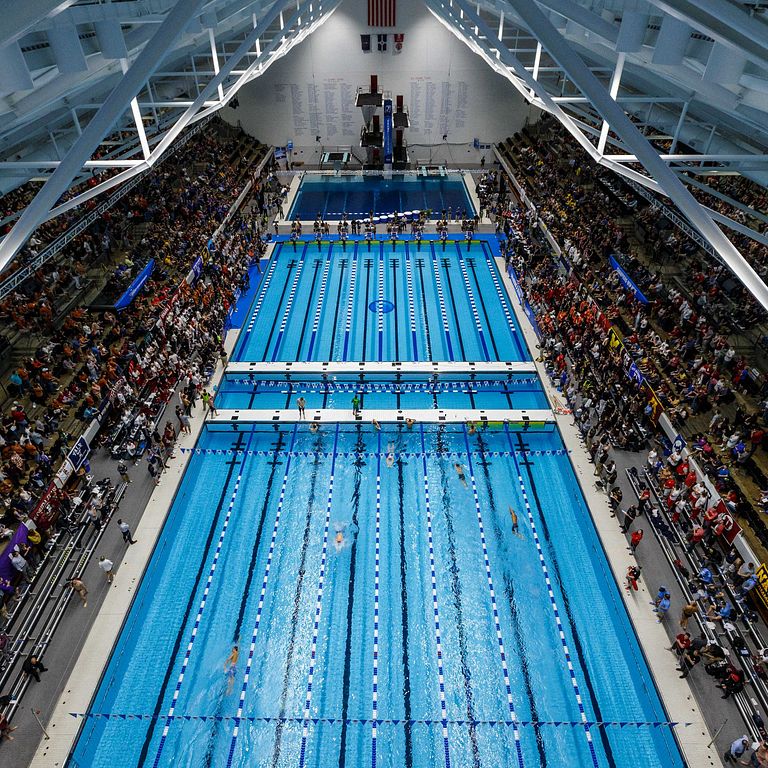 An aerial view of the Natatorium pool