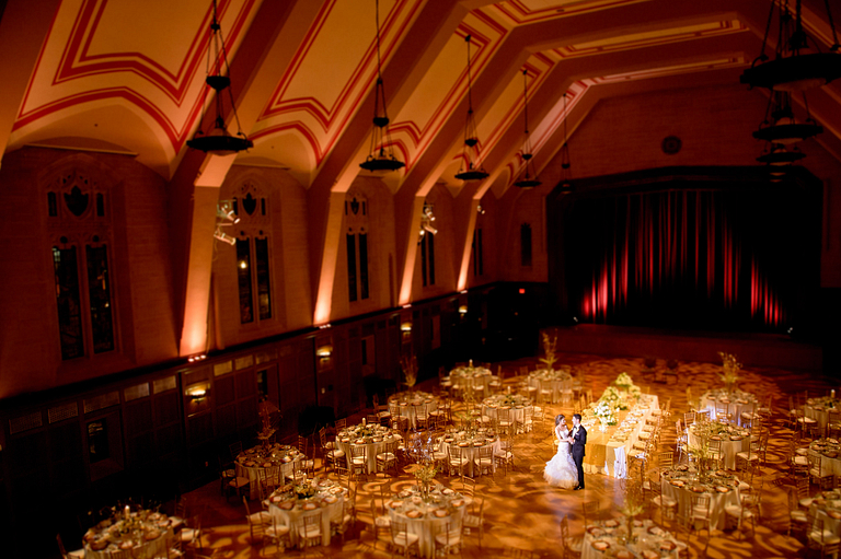 a couple at an Alumni Hall wedding