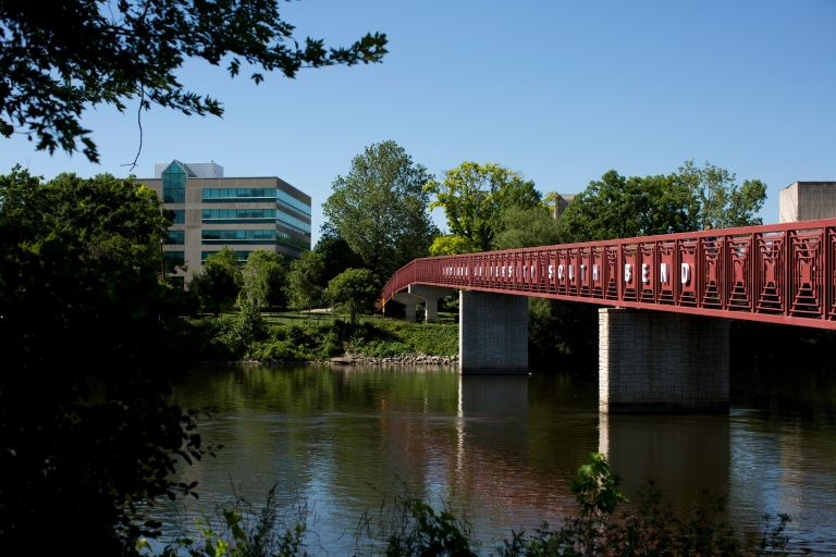 Landscape of a bridge on the IU South Bend campus