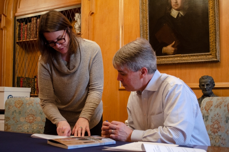 Lugar Center director John Lugar and Lilly archivist Sara Stefani discuss the exhibit