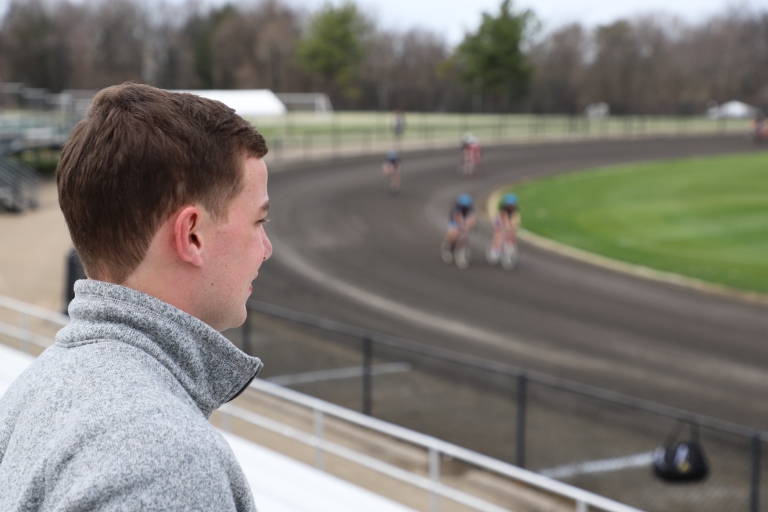 Joseph Chamness looking at track