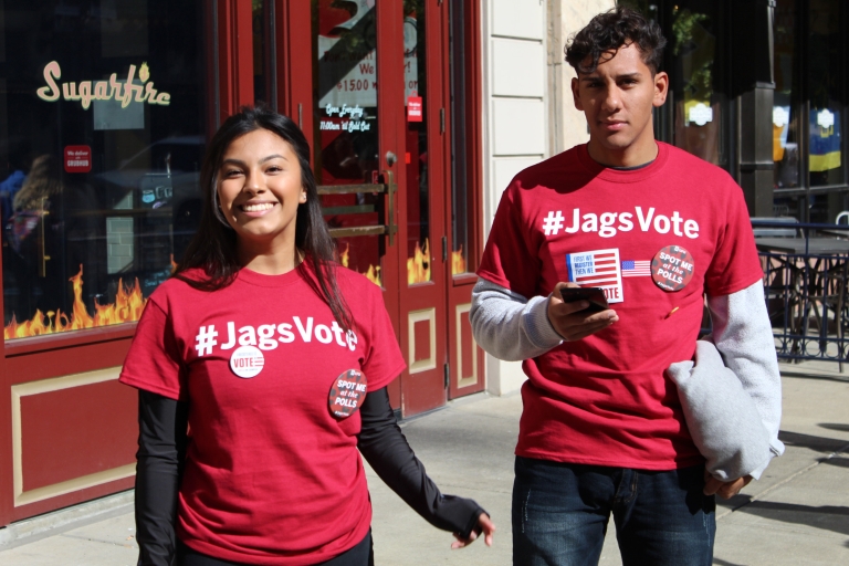 IUPUI students march to the polls to vote in the last election.