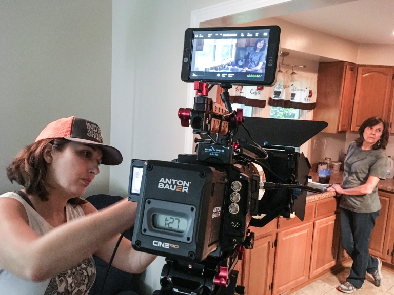 A camera gets adjusted at a movie shoot.