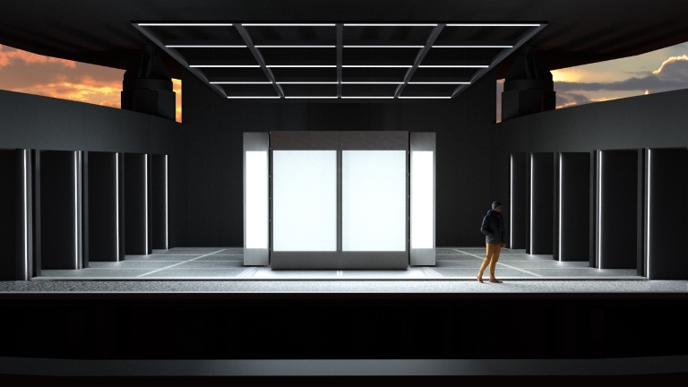 A set rendering from the top of the show in the opera 'The (R)evolution of Steve Jobs.'