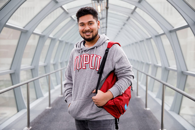 Harshal Dhamade models new IUPUI gear. 