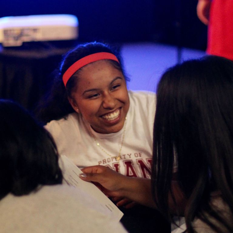 Ruby Flores Camacho chats with friends at Late Nite