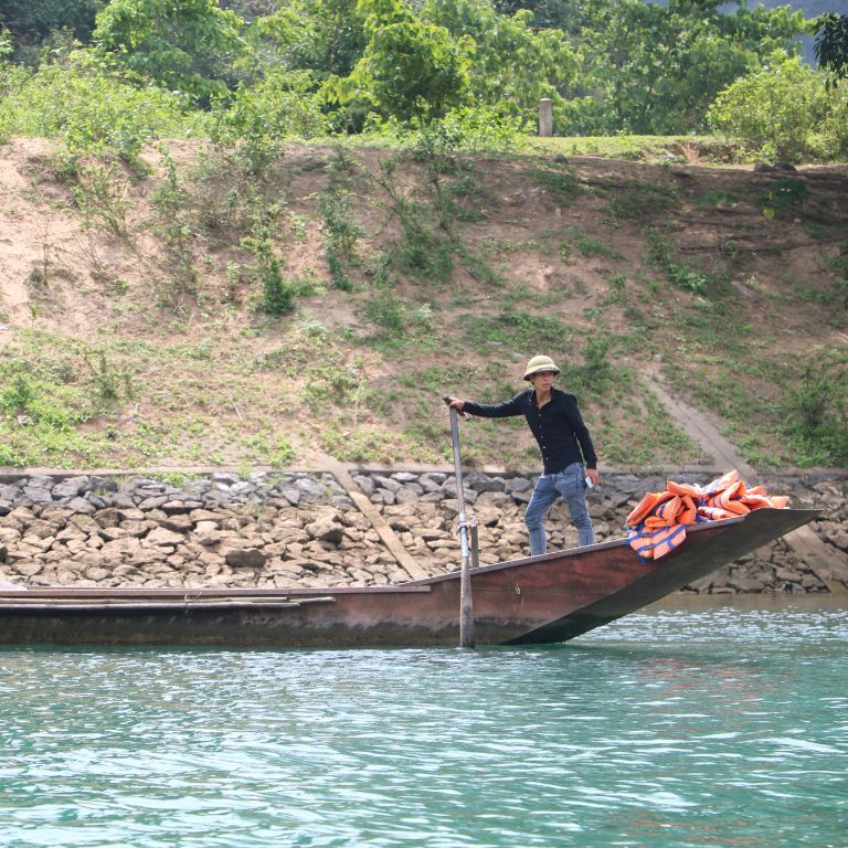A tourist boat prepares to take people to the Phong Nha caves in Vietnam.