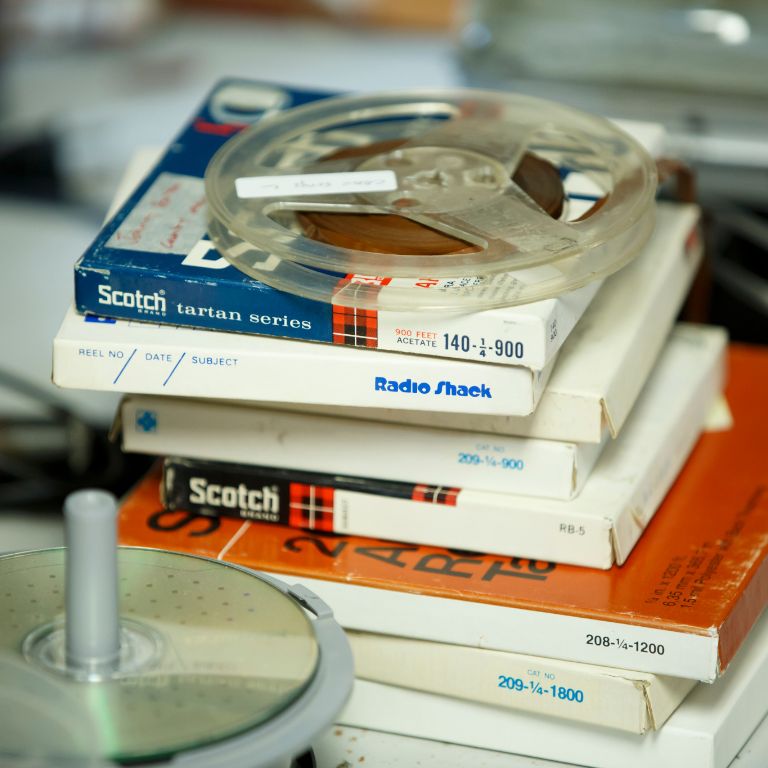 Old tapes on a table