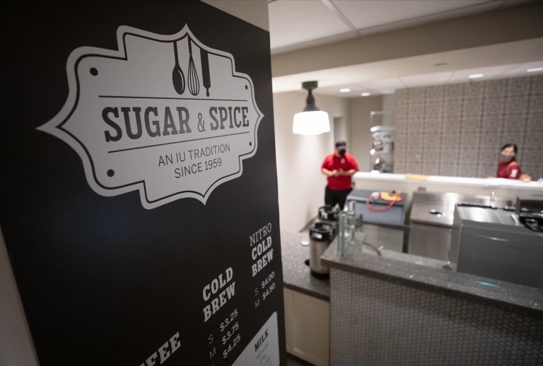 The Sugar and Spice sign in the IMU on the Bloomington campus