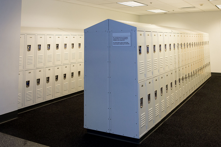A double row of lockers
