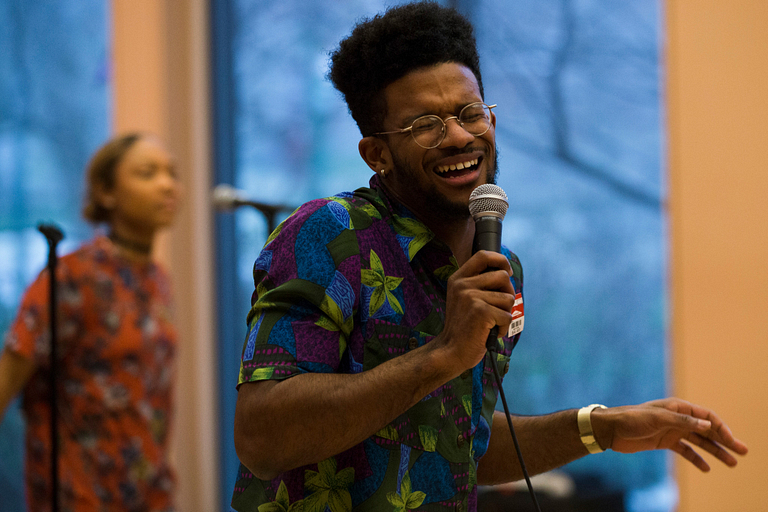 A person singing during an IU Soul Revue practice